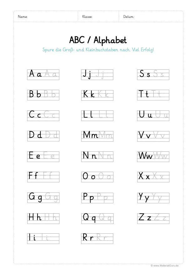 Arbeitsblatt: ABC / Alphabet nachspuren