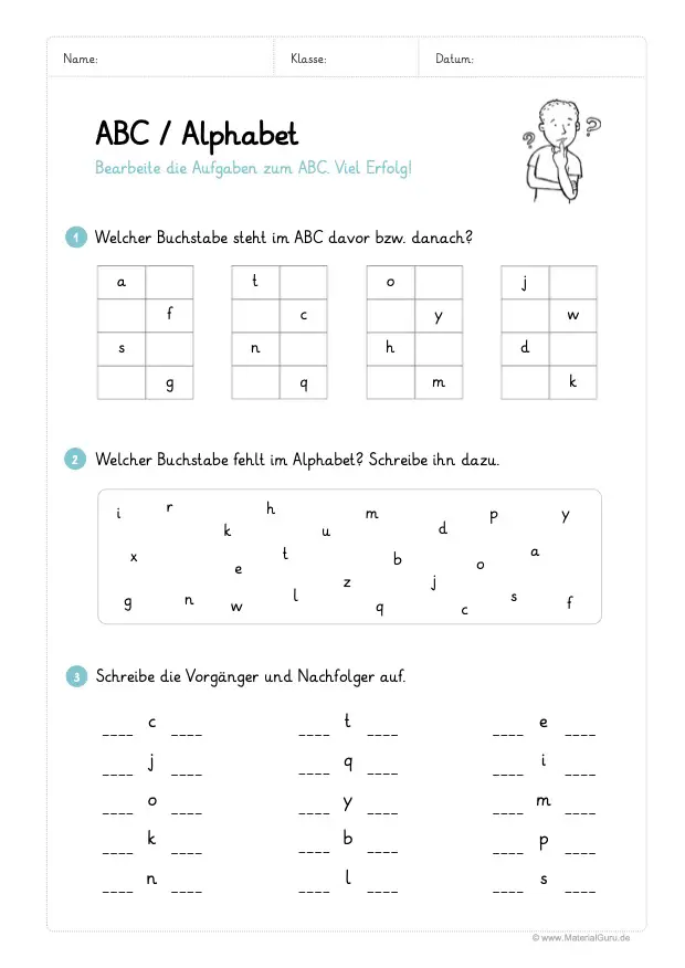 Arbeitsblatt: ABC / Alphabet Sortierung (Vorgänger & Nachfolger) 01