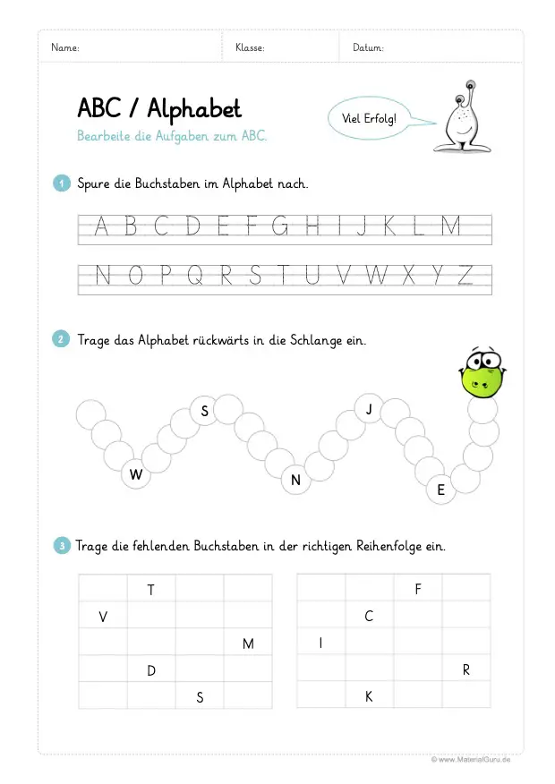 Arbeitsblatt: ABC / Alphabet Sortierung (Vorgänger & Nachfolger) 06