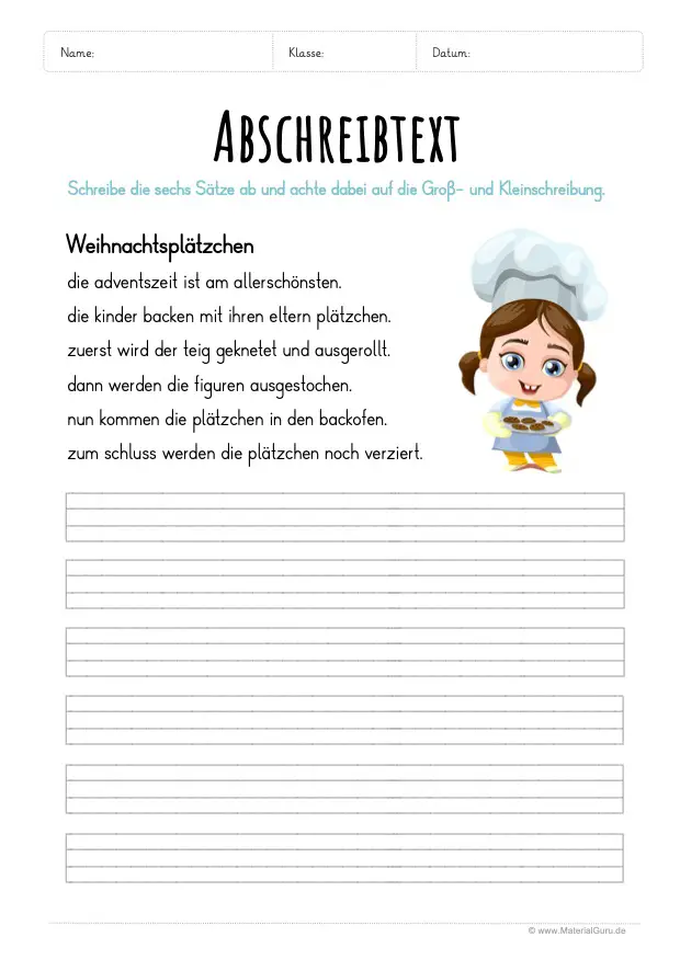 Arbeitsblatt: Text abschreiben - Weihnachtsplätzchen