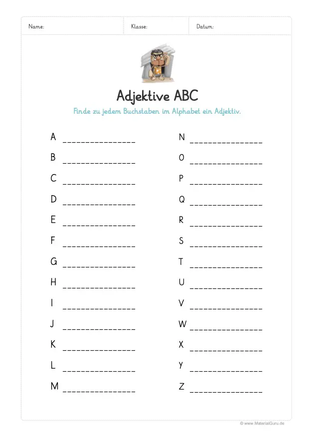 Arbeitsblatt: Adjektive ABC
