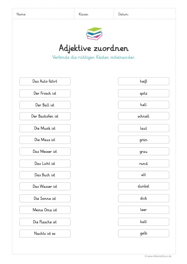 Arbeitsblatt: Adjektive verbinden