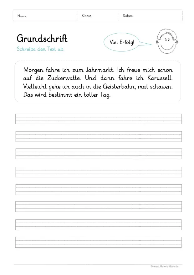 Arbeitsblatt: Text in Grundschrift abschreiben 01