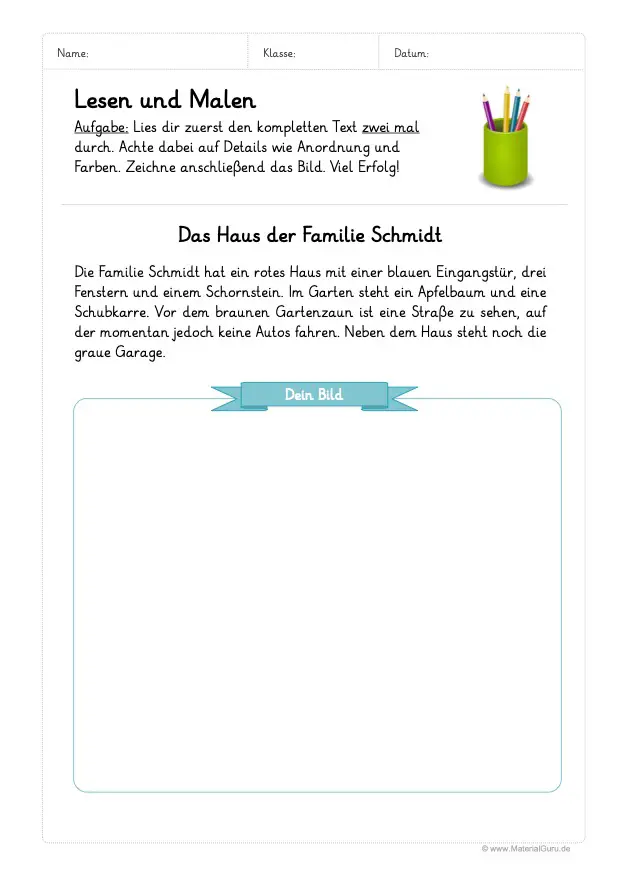 1 klasse kostenlos lesen Übungen Deutsch