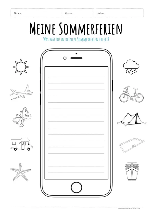 Arbeitsblatt: Von Sommerferien in Smartphone berichten