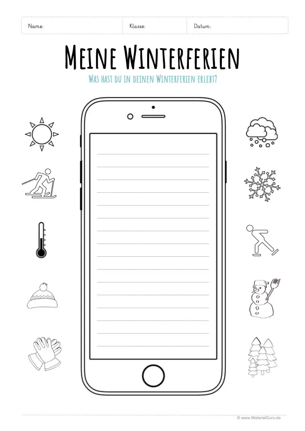 Arbeitsblatt: Winterferien Erlebnis in Smartphone schreiben
