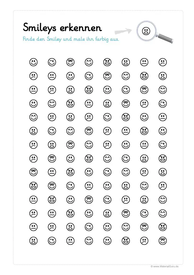 Arbeitsblatt: Konzentrationsübung - Smileys erkennen