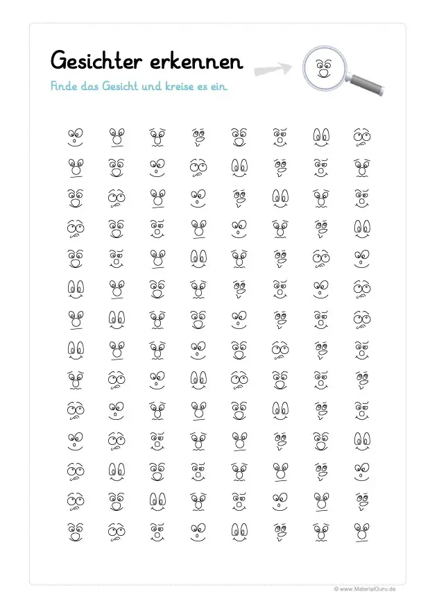 Arbeitsblatt: Konzentrationsübung - Grimassen erkennen