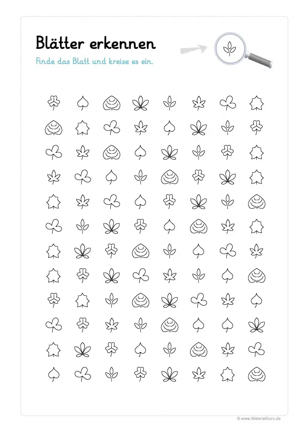 Arbeitsblatt: Konzentrationsübung - Blätter erkennen