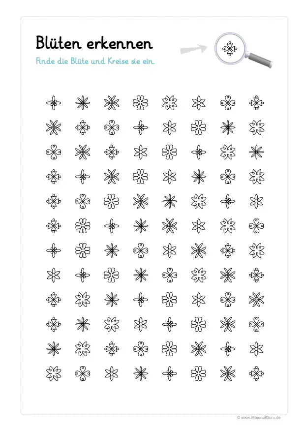 Arbeitsblatt: Konzentrationsübung - Blüten erkennen