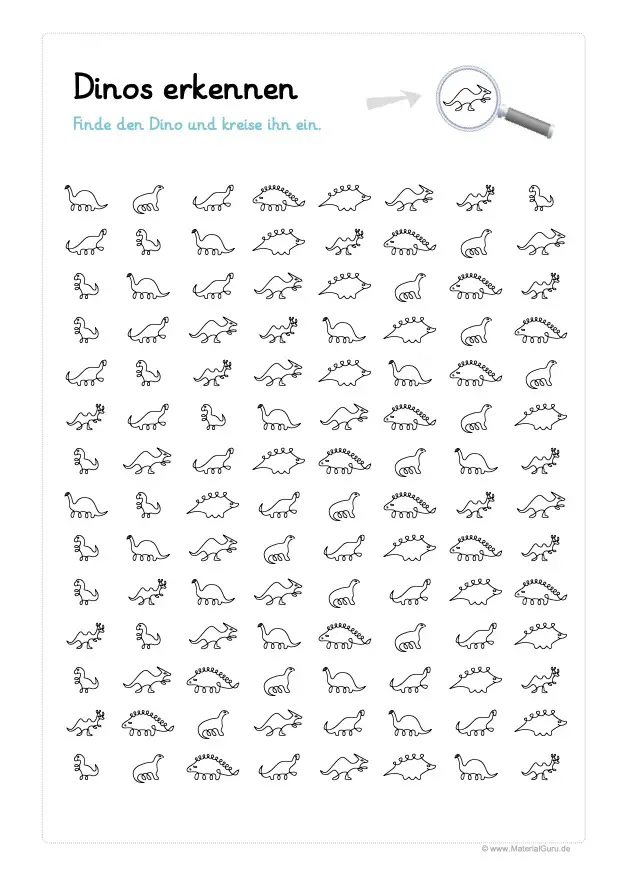 Arbeitsblatt: Konzentrationsübung - Dinosaurier erkennen