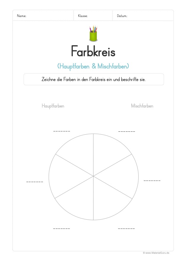Arbeitsblatt: Farbkreis im Kunstunterricht