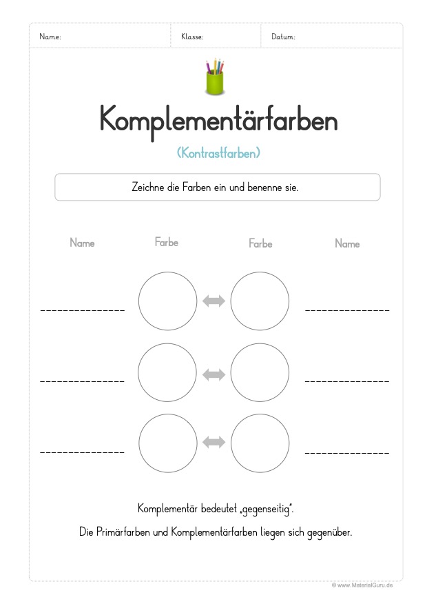 Arbeitsblatt: Komplementärfarben im Kunstunterricht