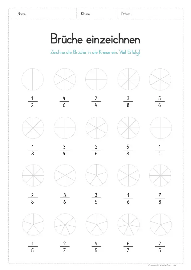 Arbeitsblatt: Brüche einzeichnen