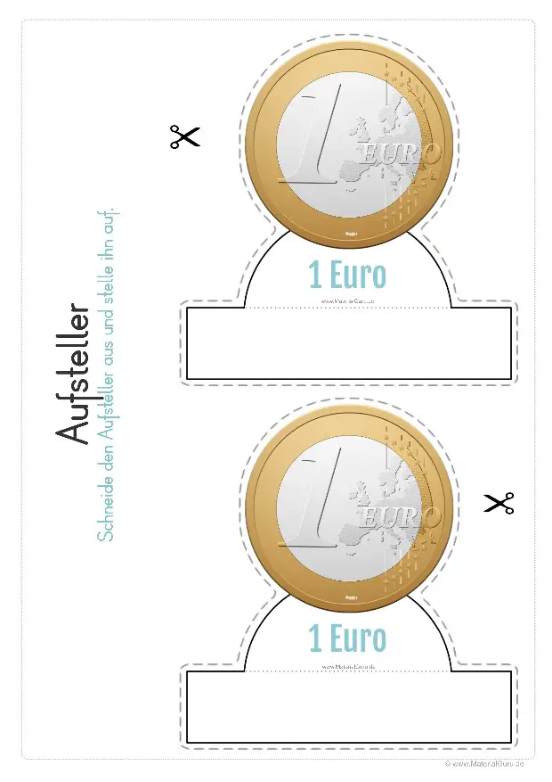 Arbeitsblatt: Geld Aufsteller - 1 Euro