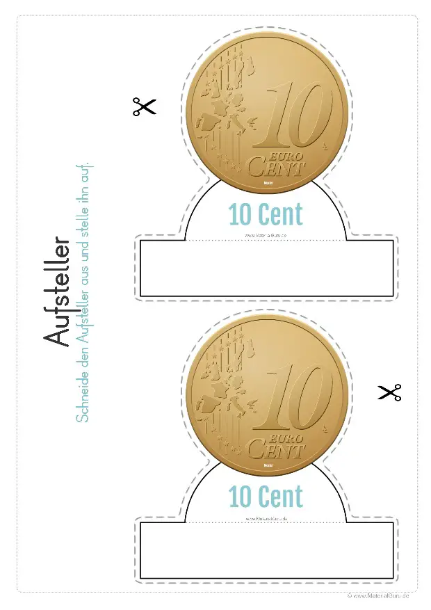 Arbeitsblatt: Geld Aufsteller - 10 Cent