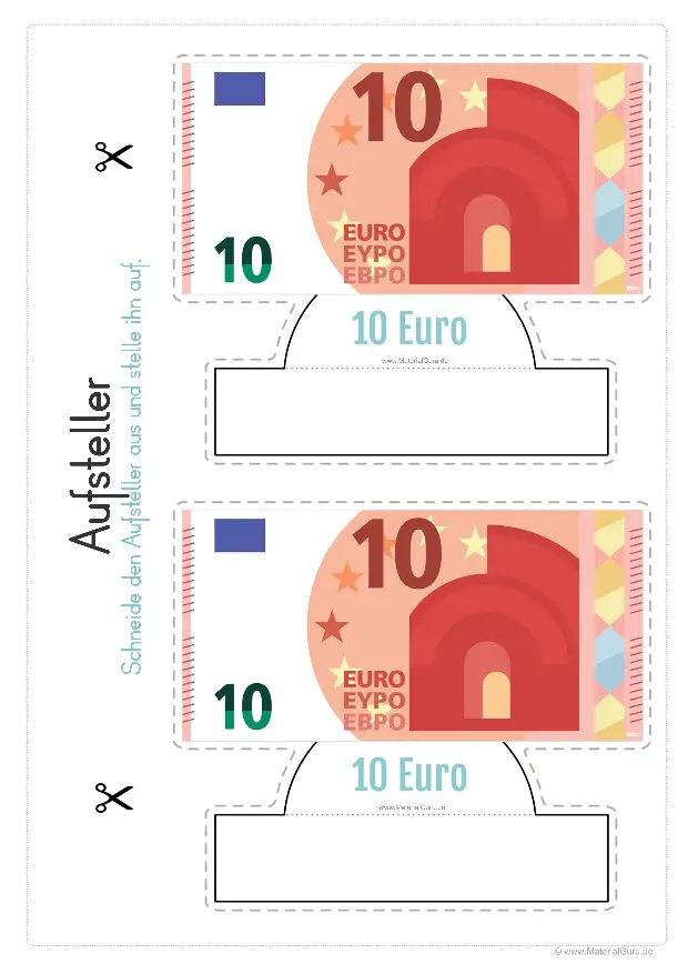 Arbeitsblatt: Geld Aufsteller - 10 Euro
