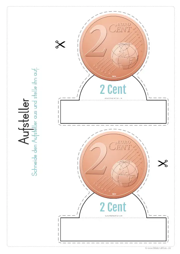 Arbeitsblatt: Geld Aufsteller - 2 Cent