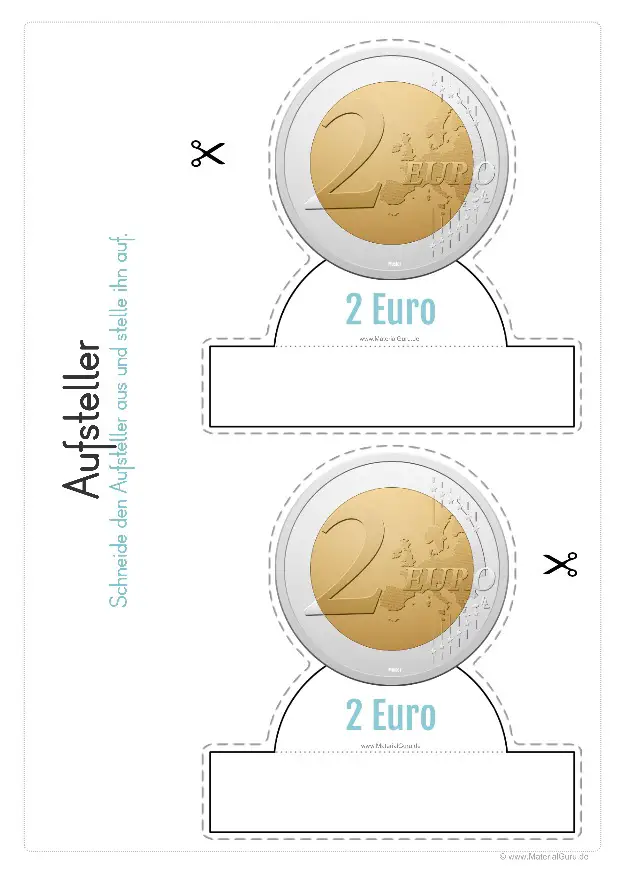 Arbeitsblatt: Geld Aufsteller - 2 Euro