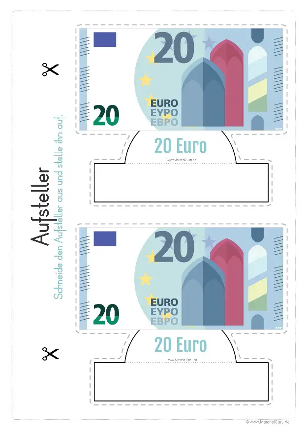 Arbeitsblatt: Geld Aufsteller - 20 Euro