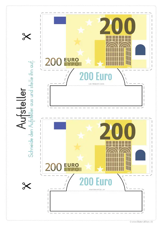 Arbeitsblatt: Geld Aufsteller - 200 Euro