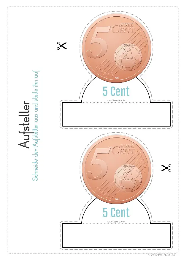 Arbeitsblatt: Geld Aufsteller - 5 Cent