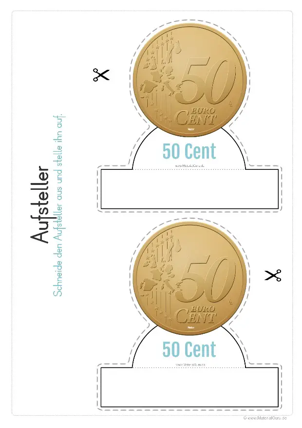 Arbeitsblatt: Geld Aufsteller - 50 Cent