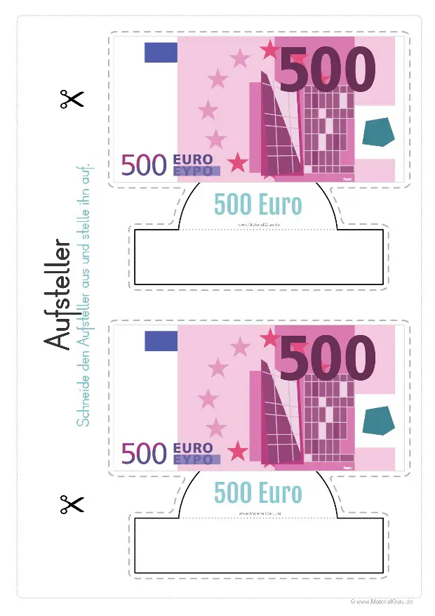 Arbeitsblatt: Geld Aufsteller - 500 Euro
