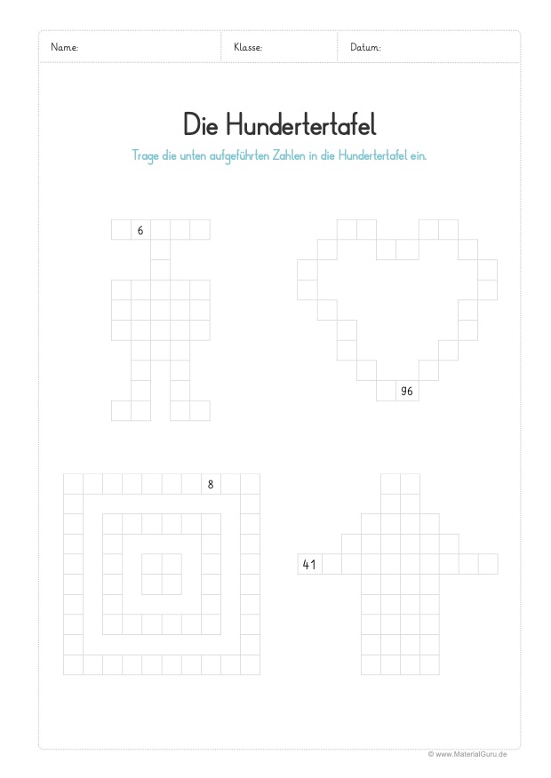 Arbeitsblatt: Hundertertafel Muster