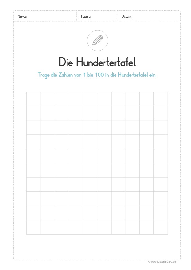 Hundertertafel / Hunderterfeld - MaterialGuru