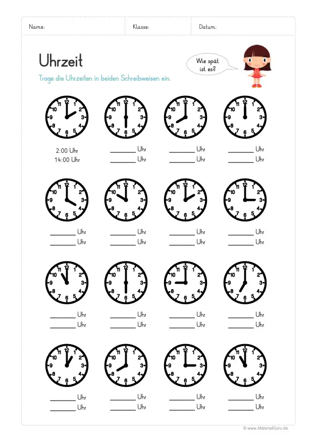Englisch übungen uhrzeiten klasse 5 arbeitsblätter pdf