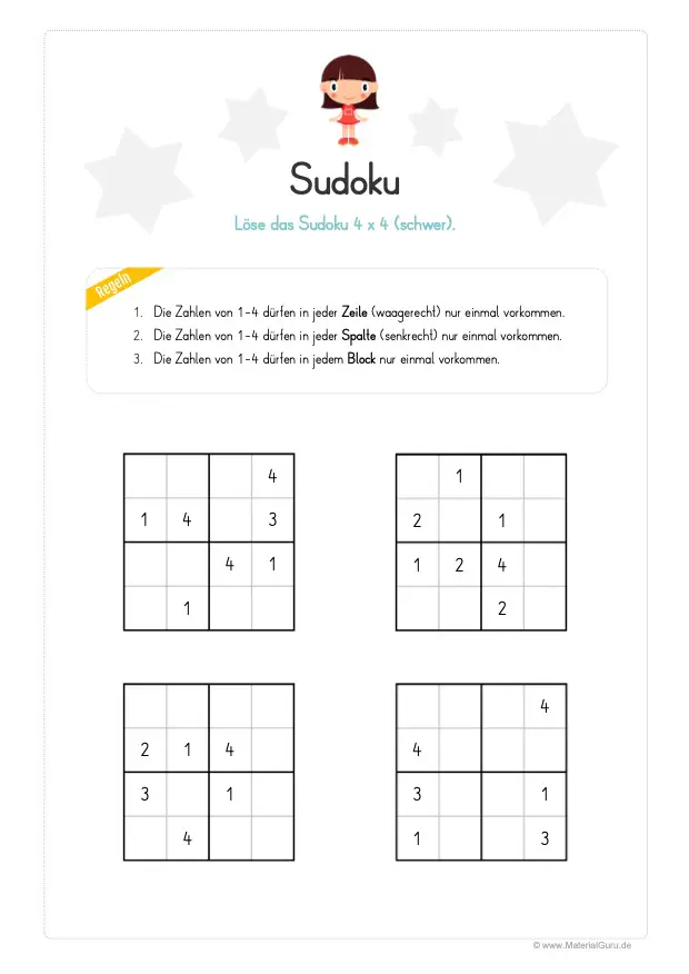 Sudoku für Kinder: 4x4 (schwer)