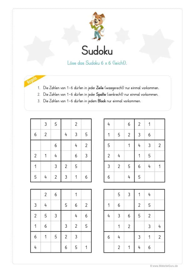 Sudoku für Kinder: 6x6 (leicht)