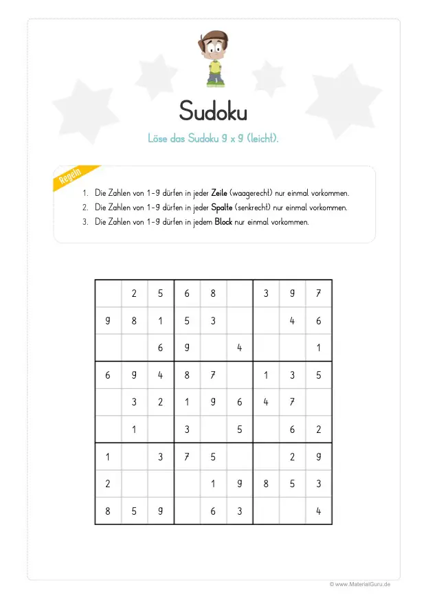 Sudoku für Kinder: 9x9 (leicht)