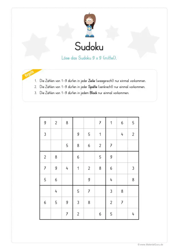 Sudoku für Kinder: 9x9 (mittel)
