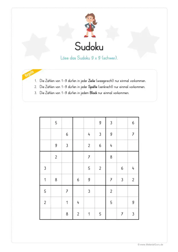 Sudoku für Kinder: 9x9 (schwer)