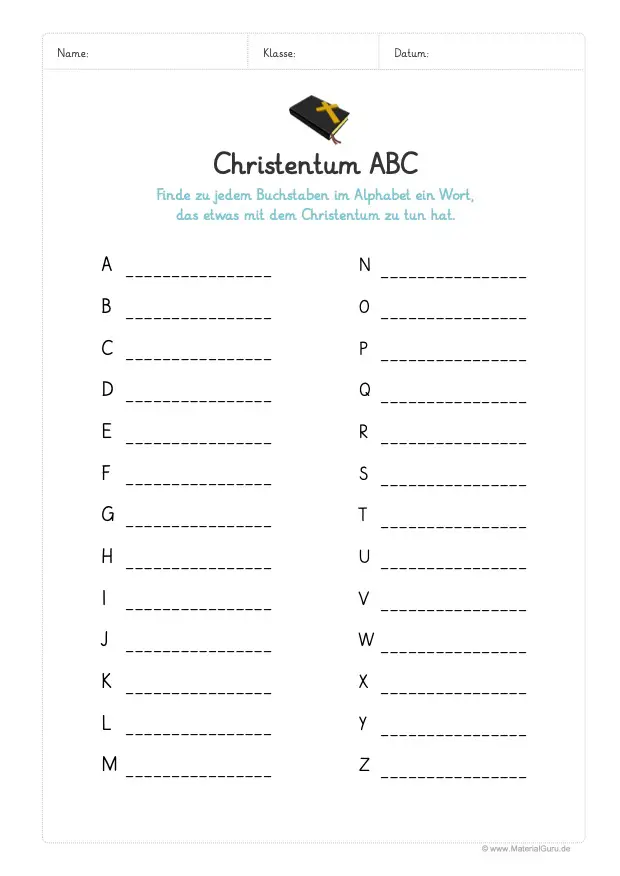 Arbeitsblatt: Christentum ABC