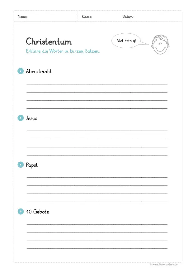 Arbeitsblatt: Begriffe rund ums Christentum erklären 01