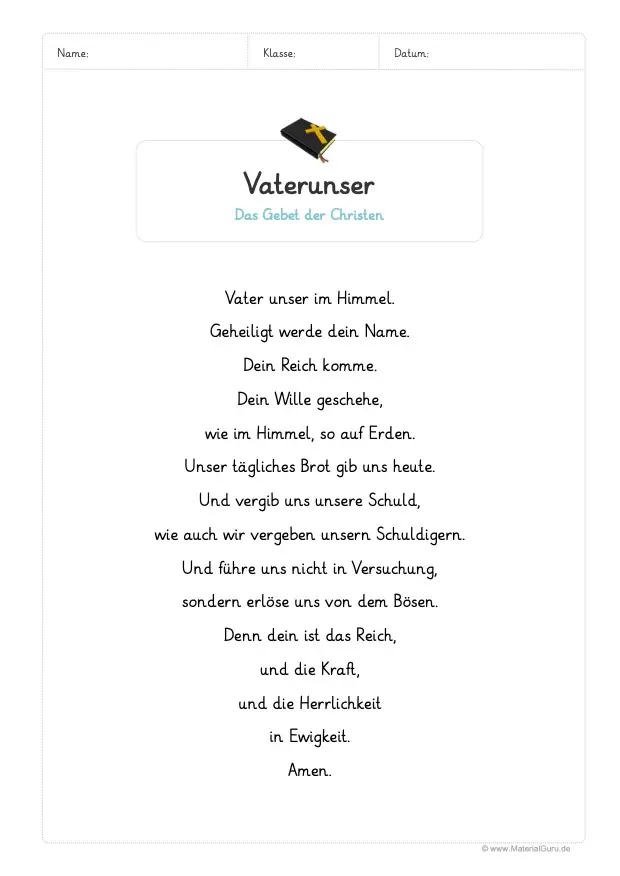 Arbeitsblatt: Vaterunser