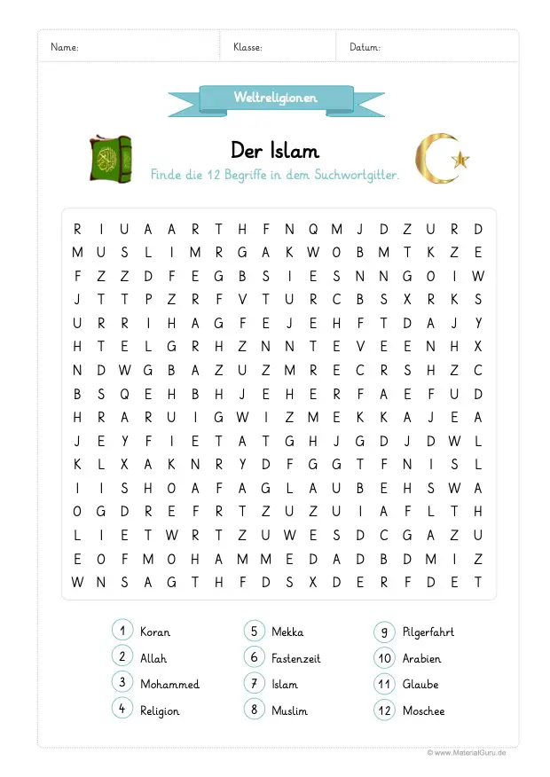 Arbeitsblatt: Suchsel Islam