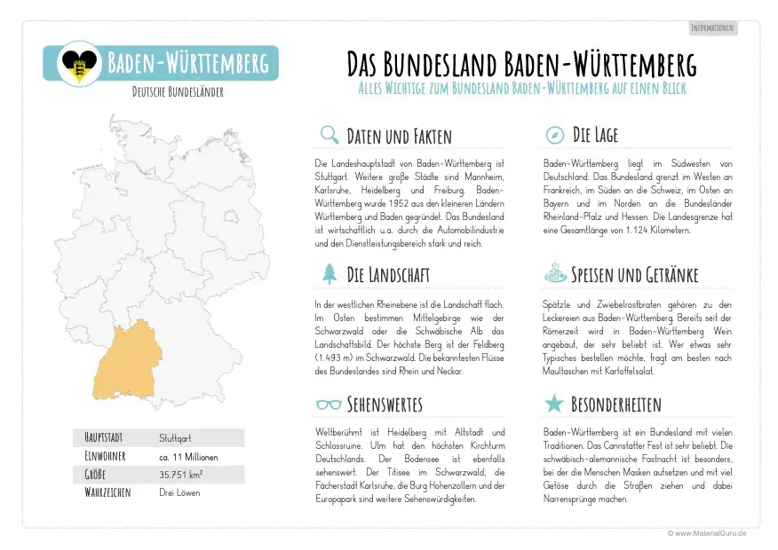 Arbeitsblatt: Infotext über Baden-Württemberg