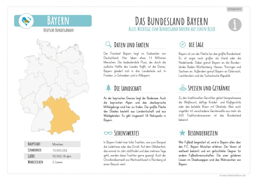 Arbeitsblatt: Lesetext zum Bundesland Bayern