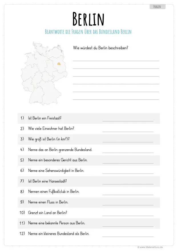 Arbeitsblatt: 12 Fragen über Berlin