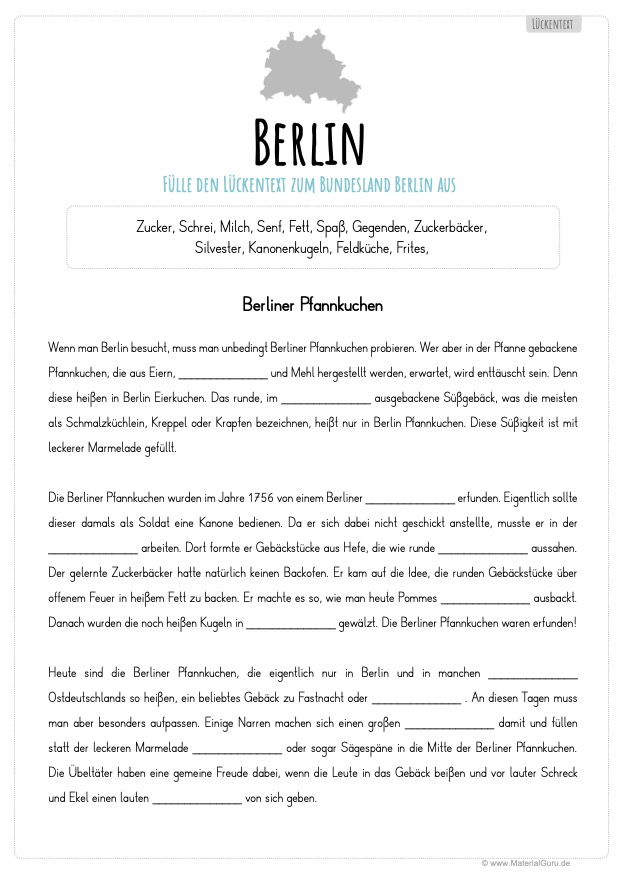 Arbeitsblatt: Lückentext Berlin
