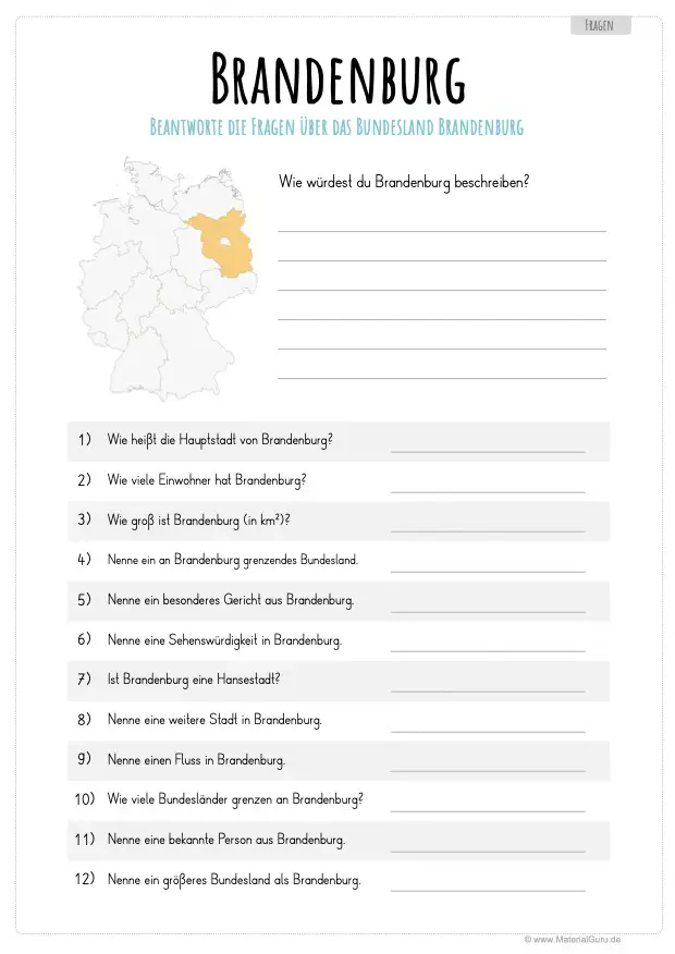 Arbeitsblatt: 12 Fragen über Brandenburg