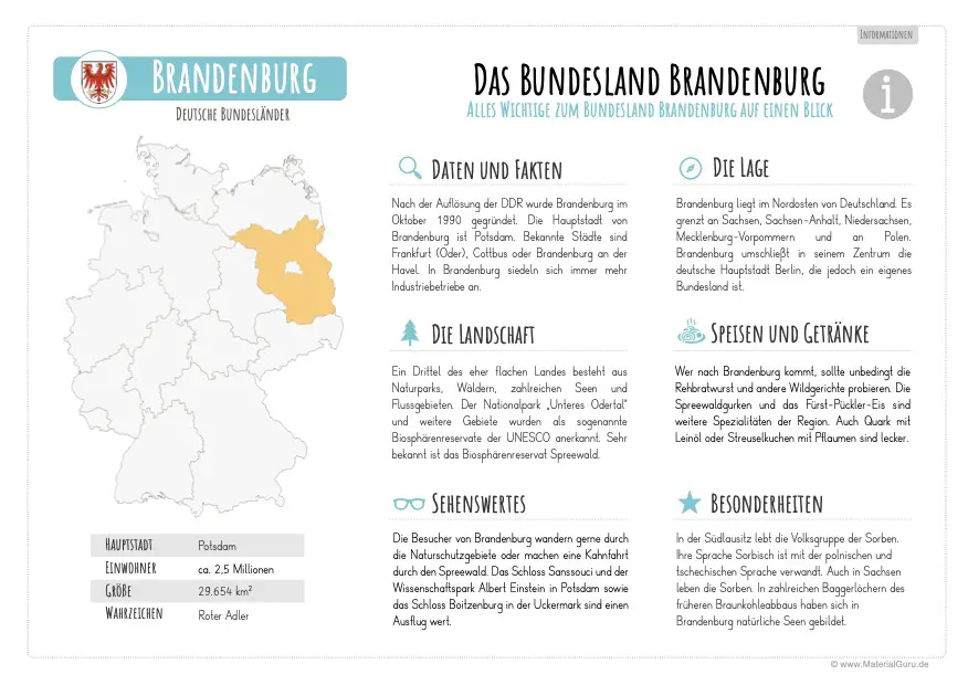 Arbeitsblatt: Informationen über Brandenburg