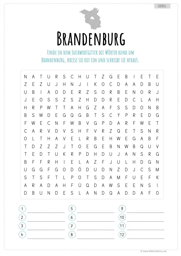 Arbeitsblatt: Suchsel Brandenburg