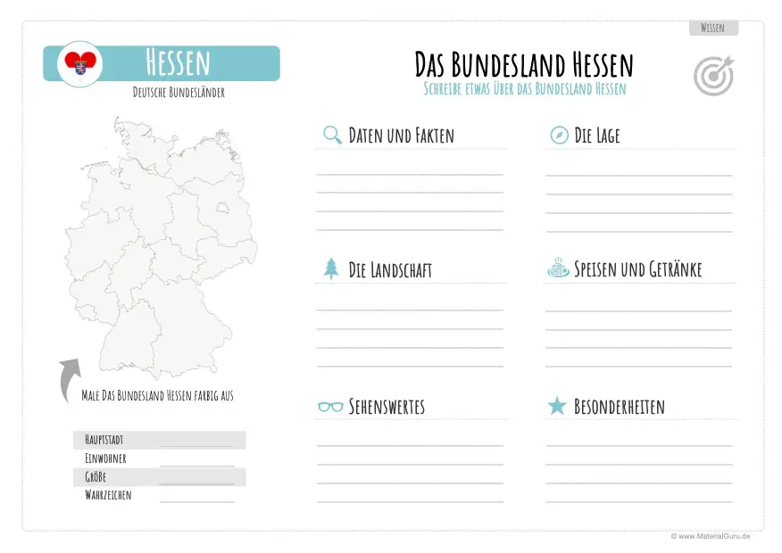 Arbeitsblatt: Informationen über Hessen eintragen