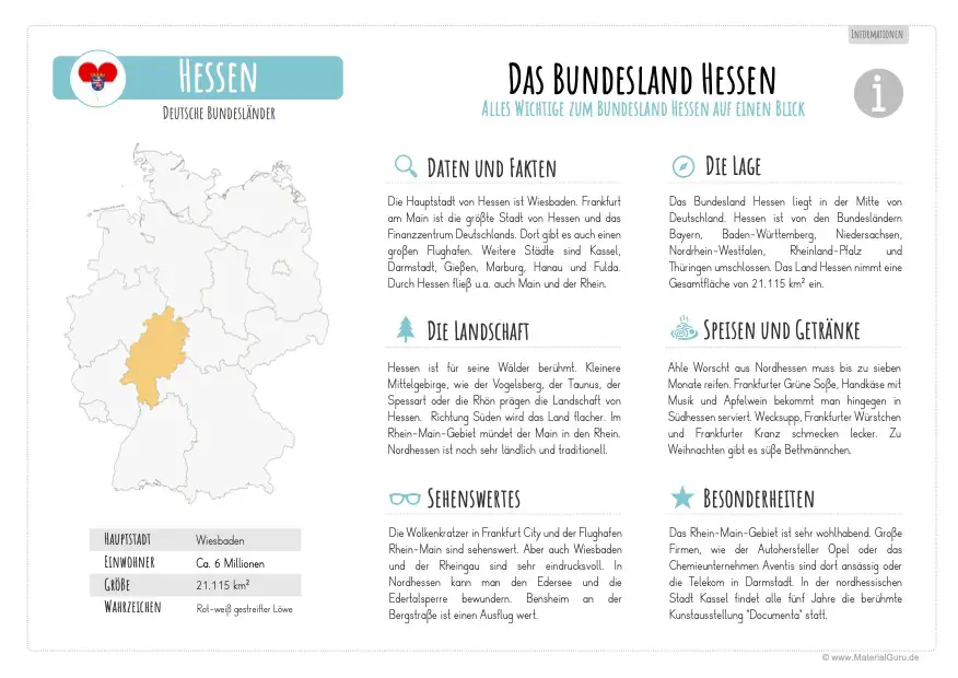 Arbeitsblatt: Informationen über Hessen