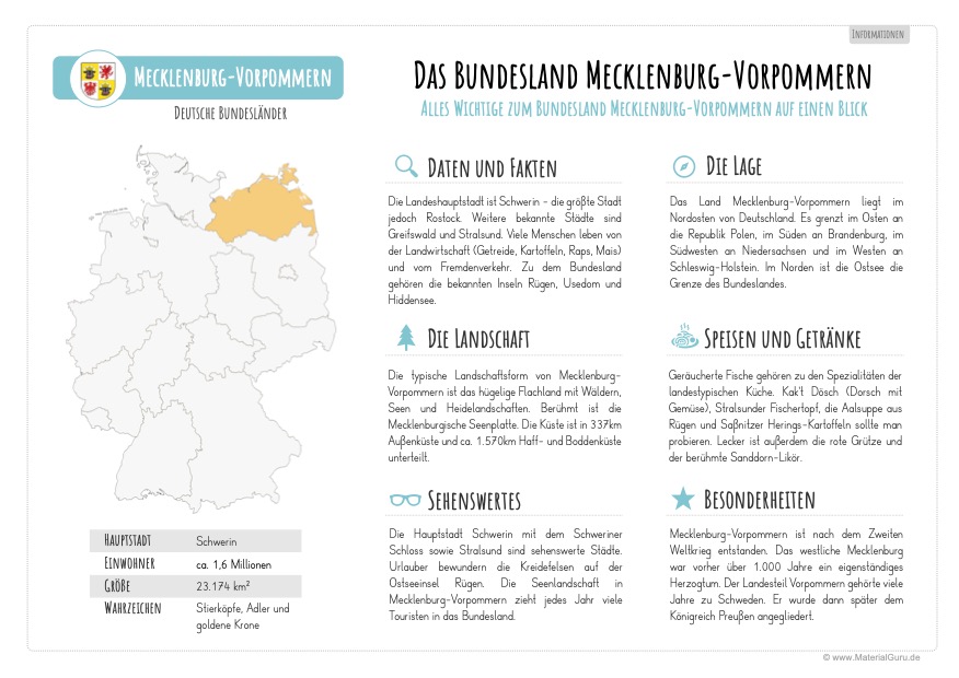 Arbeitsblatt: Informationen über Mecklenburg-Vorpommern